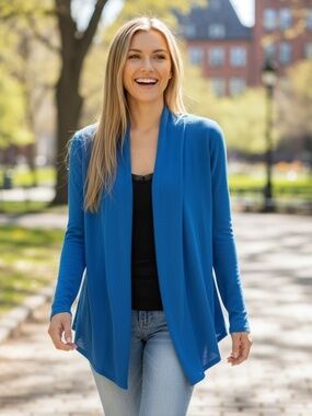 NWT Women's Open Front Ruched Sleeve Cardigan